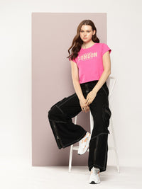 DILLINGER Typography Printed Crop Pure Cotton T-shirt