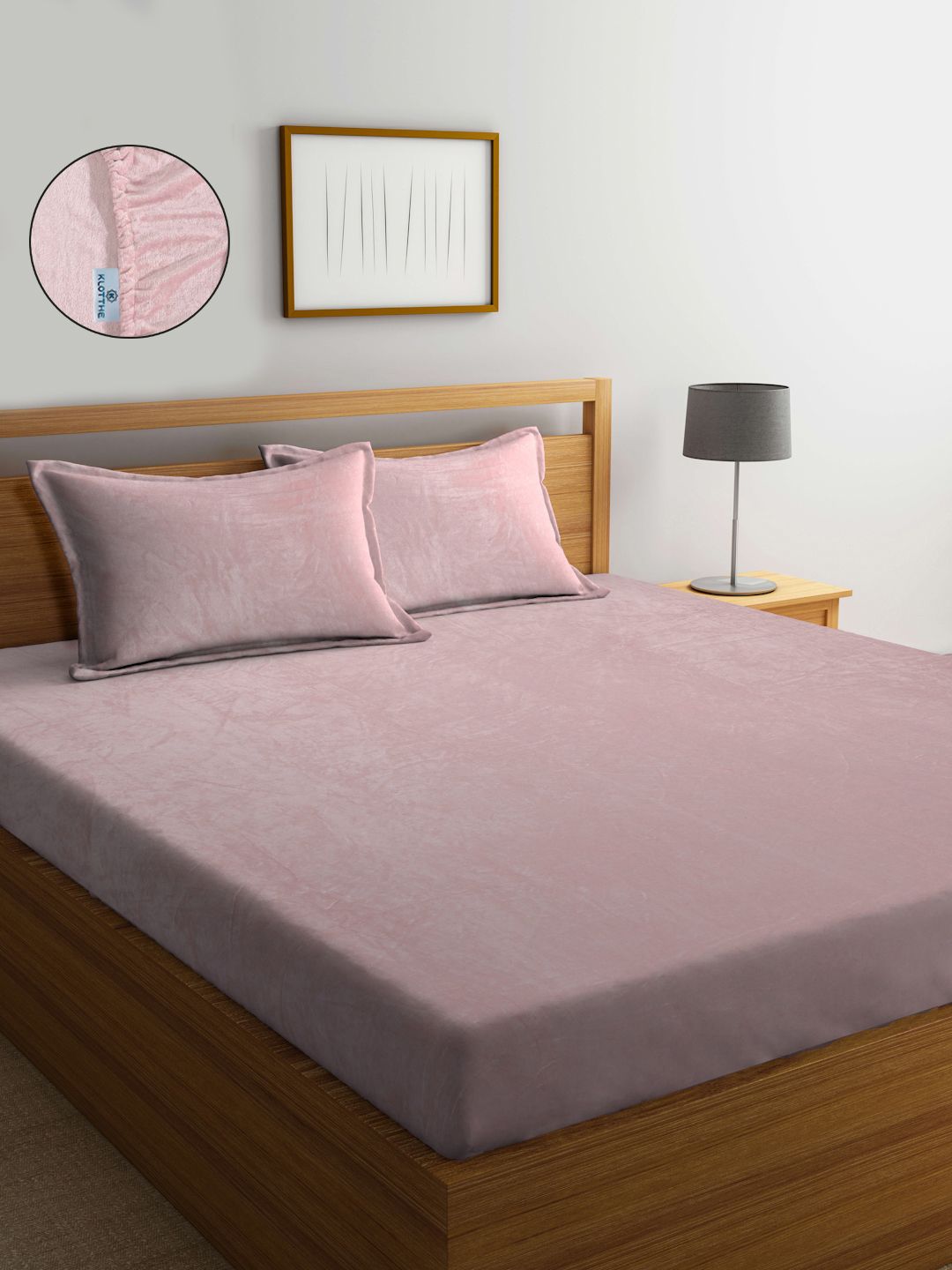 KLOTTHE Pink Wool 300 TC Fitted King Fine Bedsheet With 2 Pillow Covers