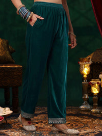 Libas Ethnic Motifs Embroidered Velvet A-Line Kurta With Trousers & Dupatta