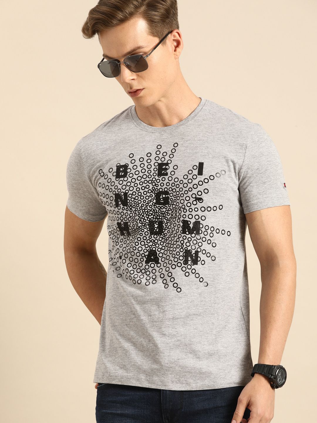 Being Human Men Grey Printed Round Neck T-shirt