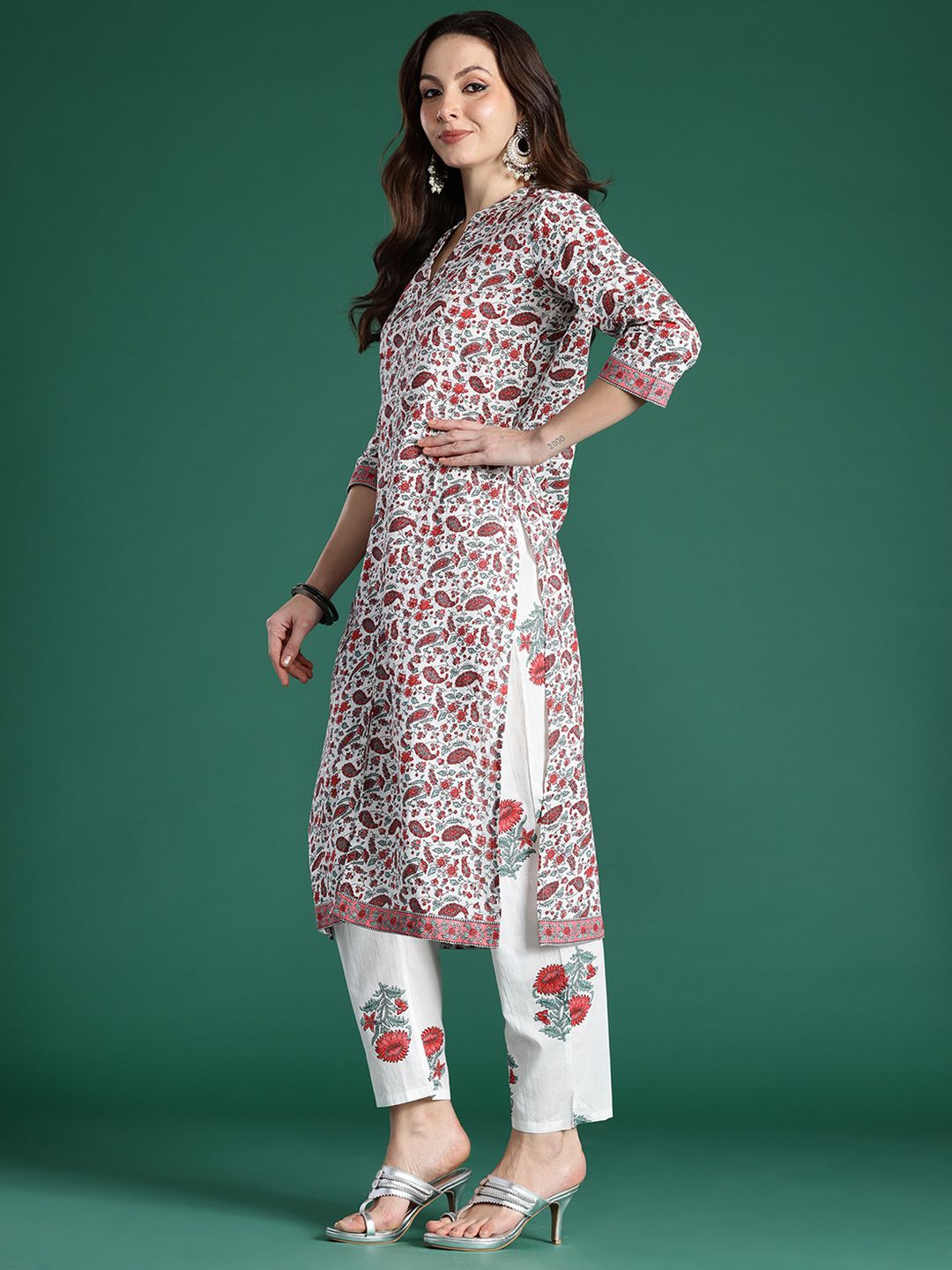 Indo Era Paisley Printed Pure Cotton Kurta with Trousers