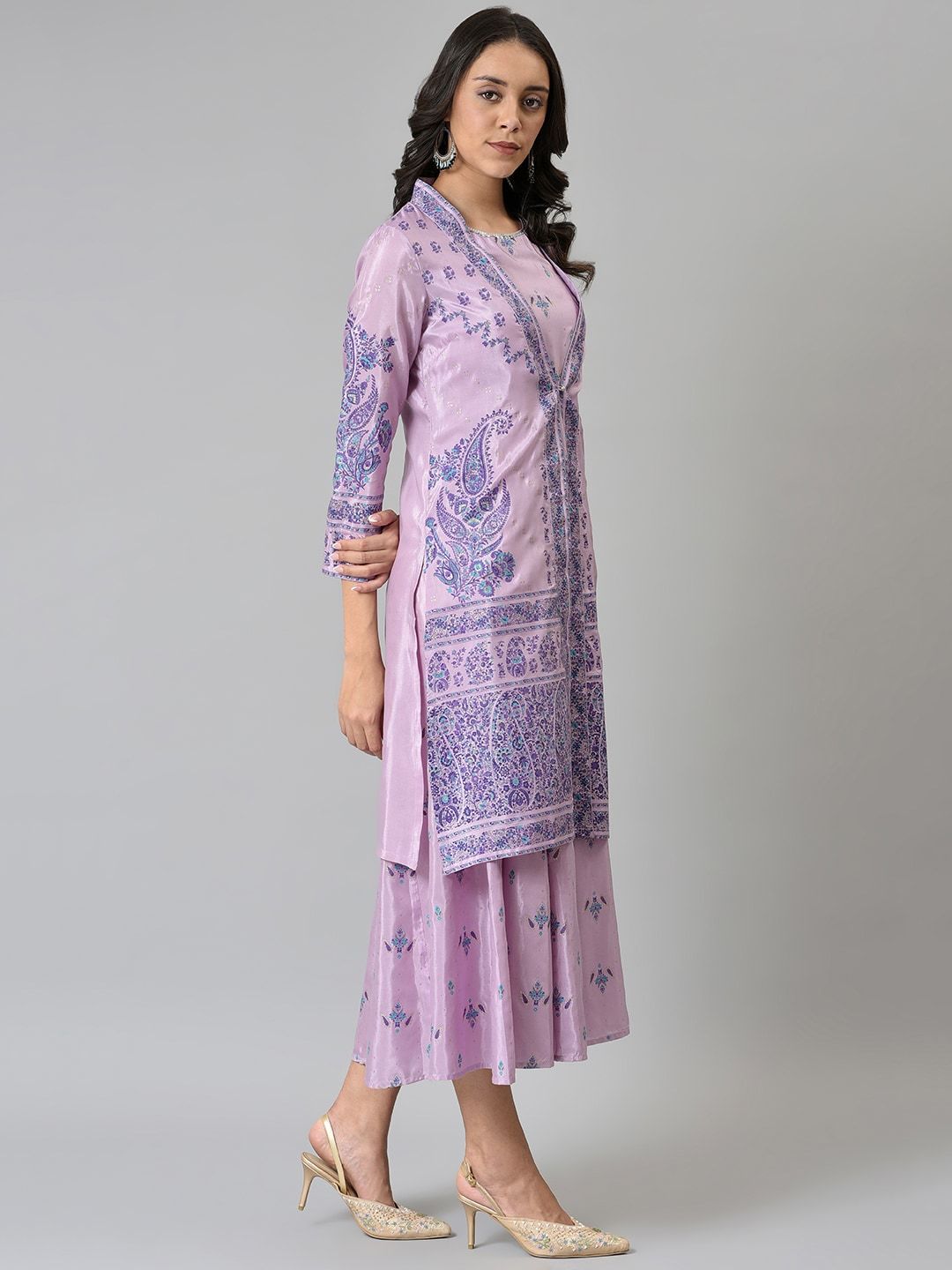W Purple Women Floral Printed A-Line Midi Dress
