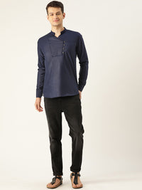 SOJANYA Lelaki Navy Blue Solid Straight Short Kurta