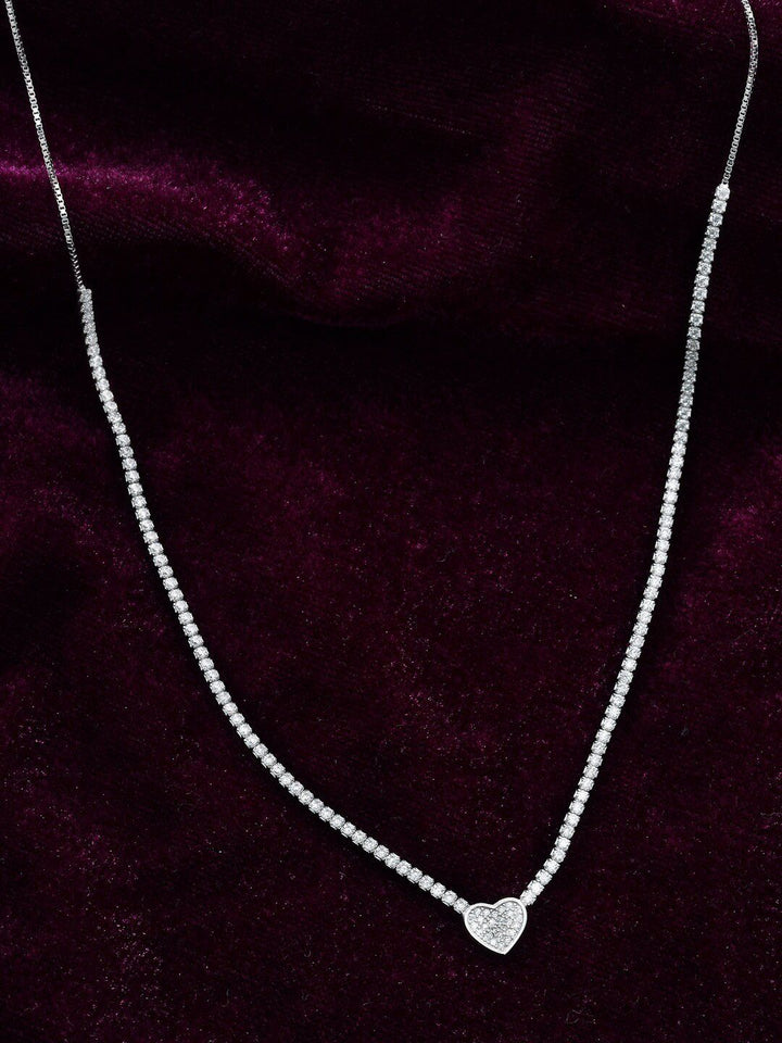 PRIONI 925 Sterling Perak Kalung Jantung Bersalut Rhodium CZ