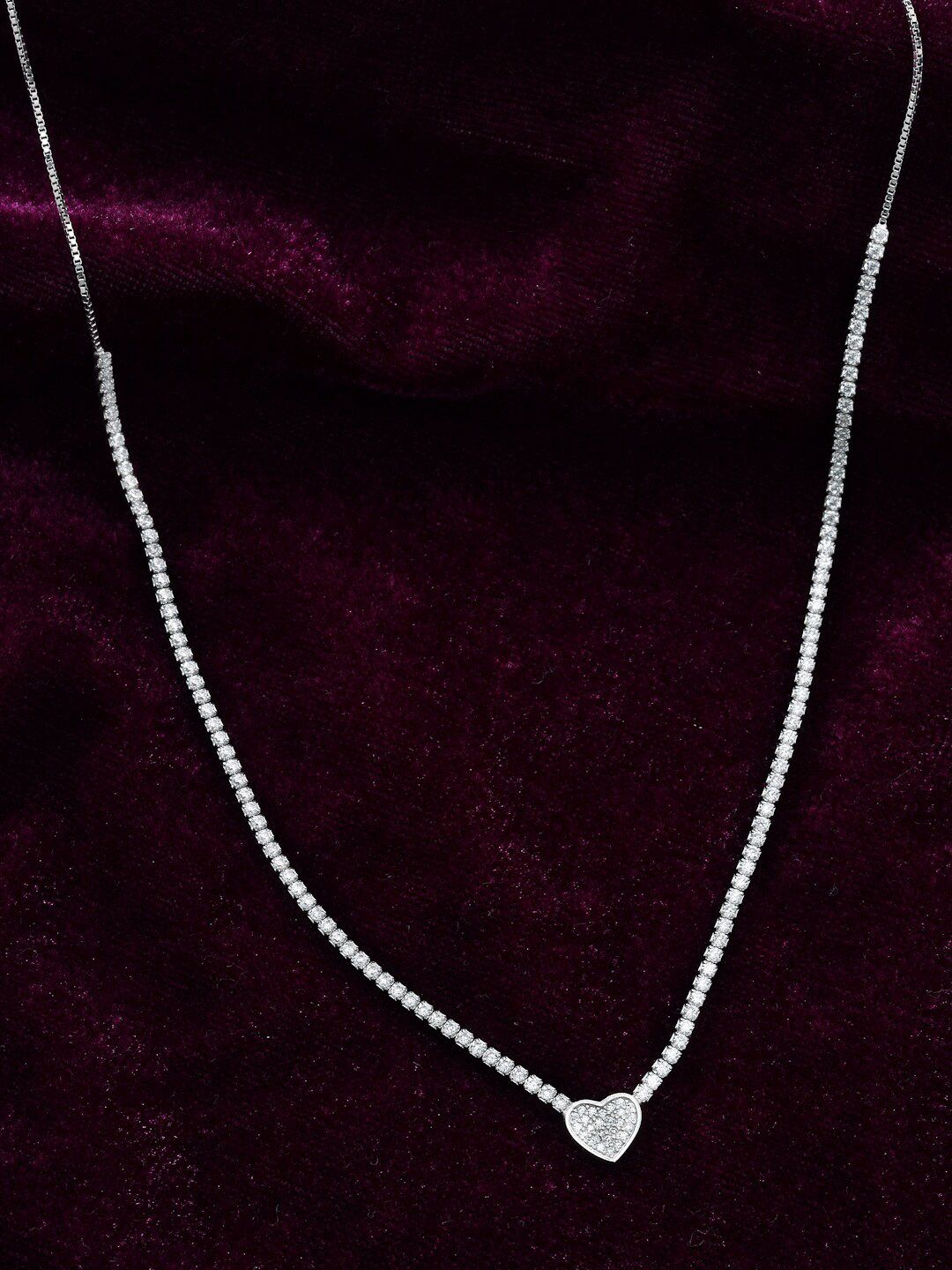 PRIONI 925 Sterling Perak Kalung Jantung Bersalut Rhodium CZ