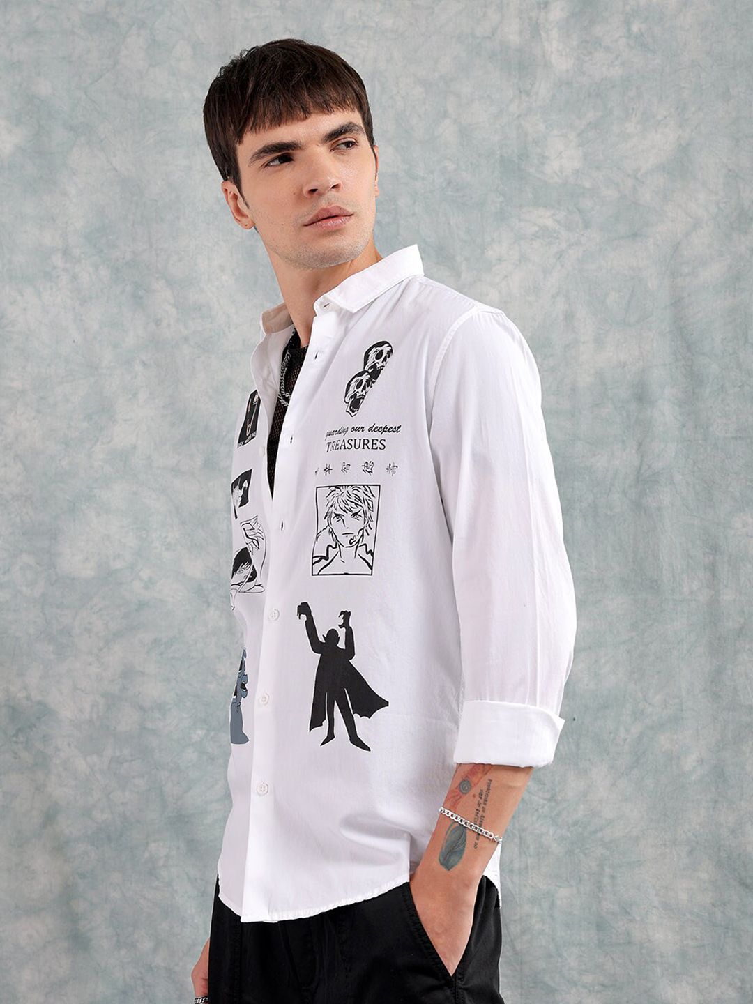 The Indian Garage Co Men Anime Printed Cotton Oversized Boxy Streetwear Shirt