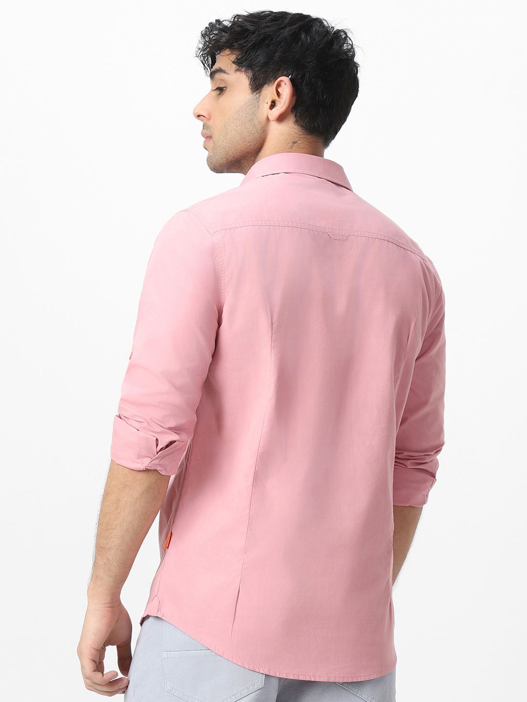 Urbano Fashion Men Spread Collar Solid Cotton Casual Shirt