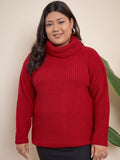 CURVY STREET Plus Size Ribbed Turtle Neck Pure Acrylic Pullover