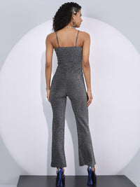 Tokyo Talkies Silver-Toned Tie-Up Butiran Shimmer Basic Jumpsuit