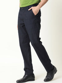 RARE RABBIT Men Alvas Checked Mid Rise Plain Slim Fit Trouser