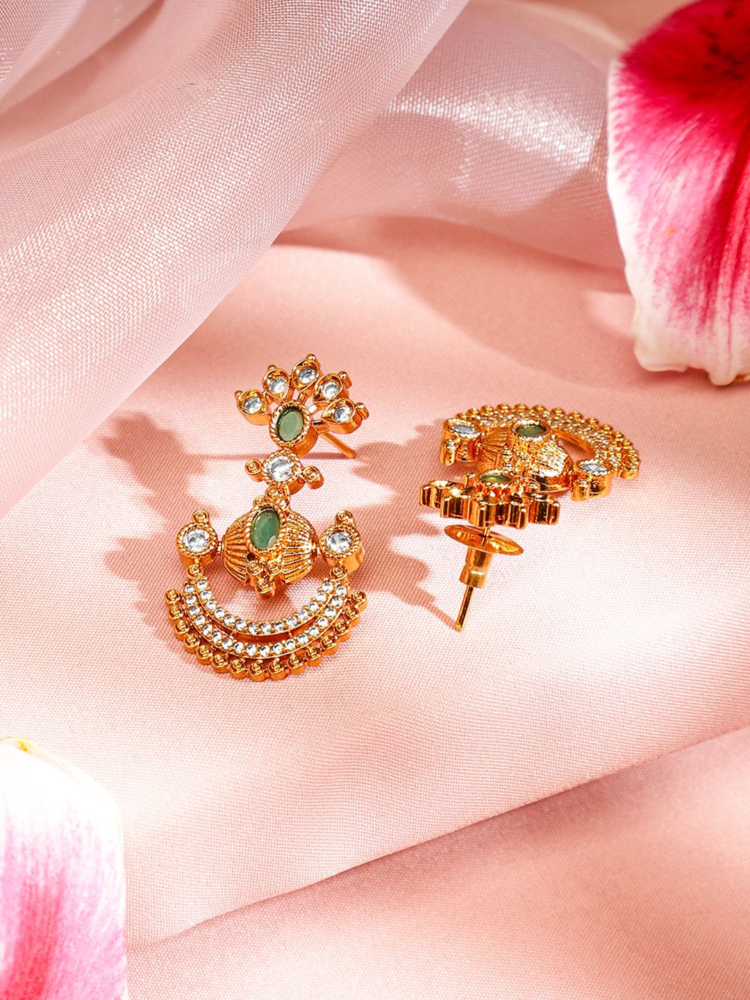 Rubans 24K Gold-Plated Emerald Green, White Cubic Zirconia & Pearl Beaded Jewellery Set