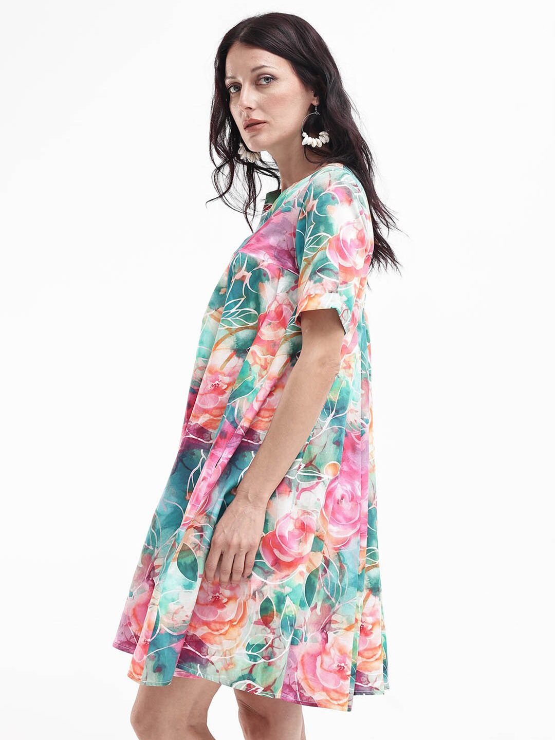 RAREISM Women Floral Print Cotton A-Line Dress