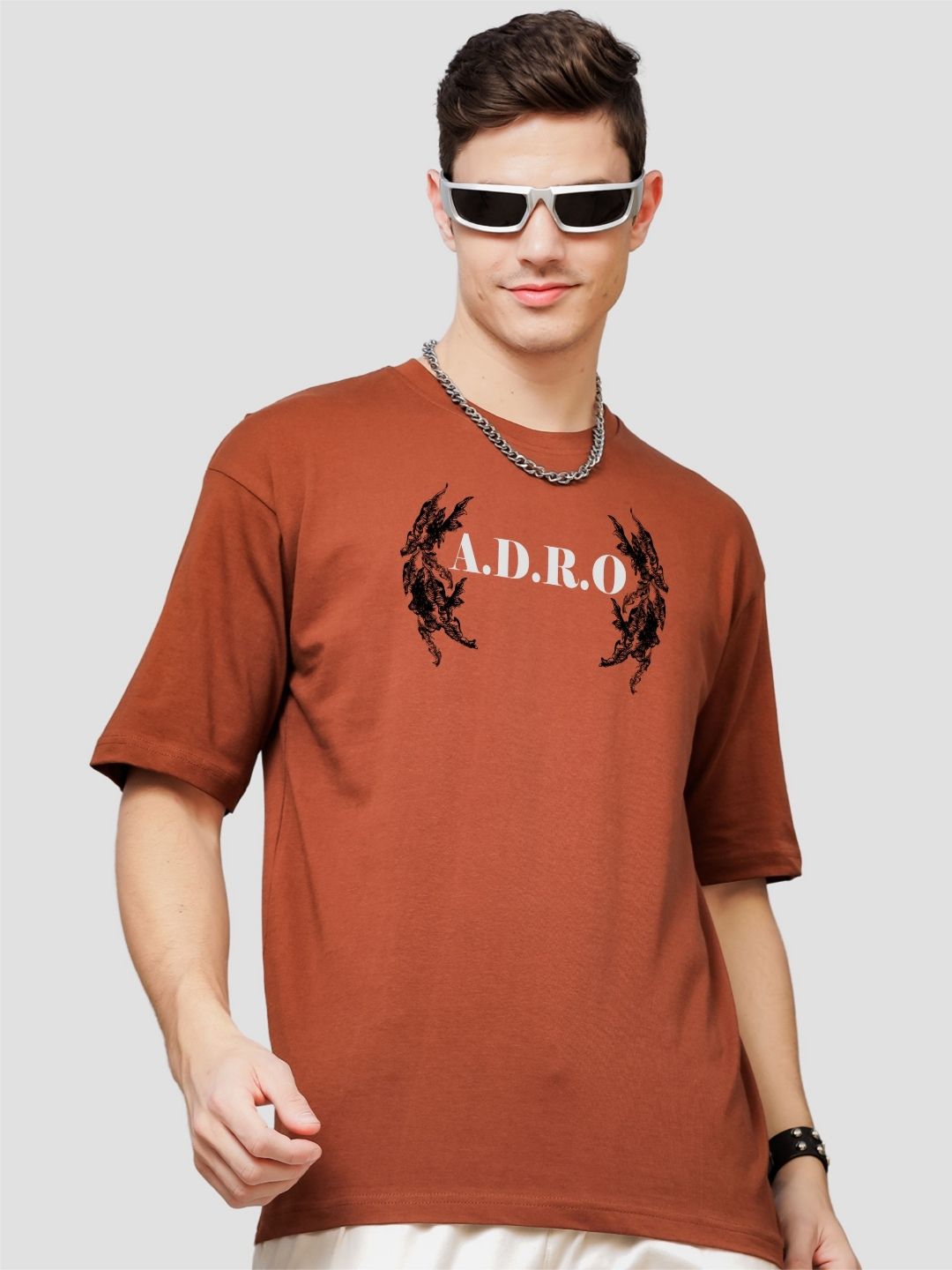 ADRO Lelaki Baju T-Shirt Bersaiz Besar Kapas Lengan Jatuh Bercetak Grafik