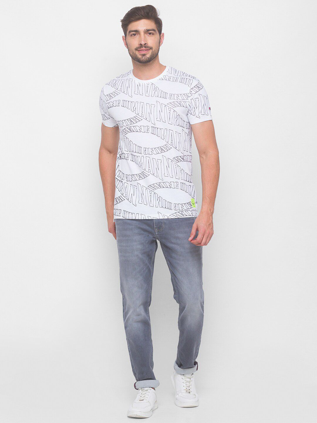 Being Human Men White Typography Printed T-shirt