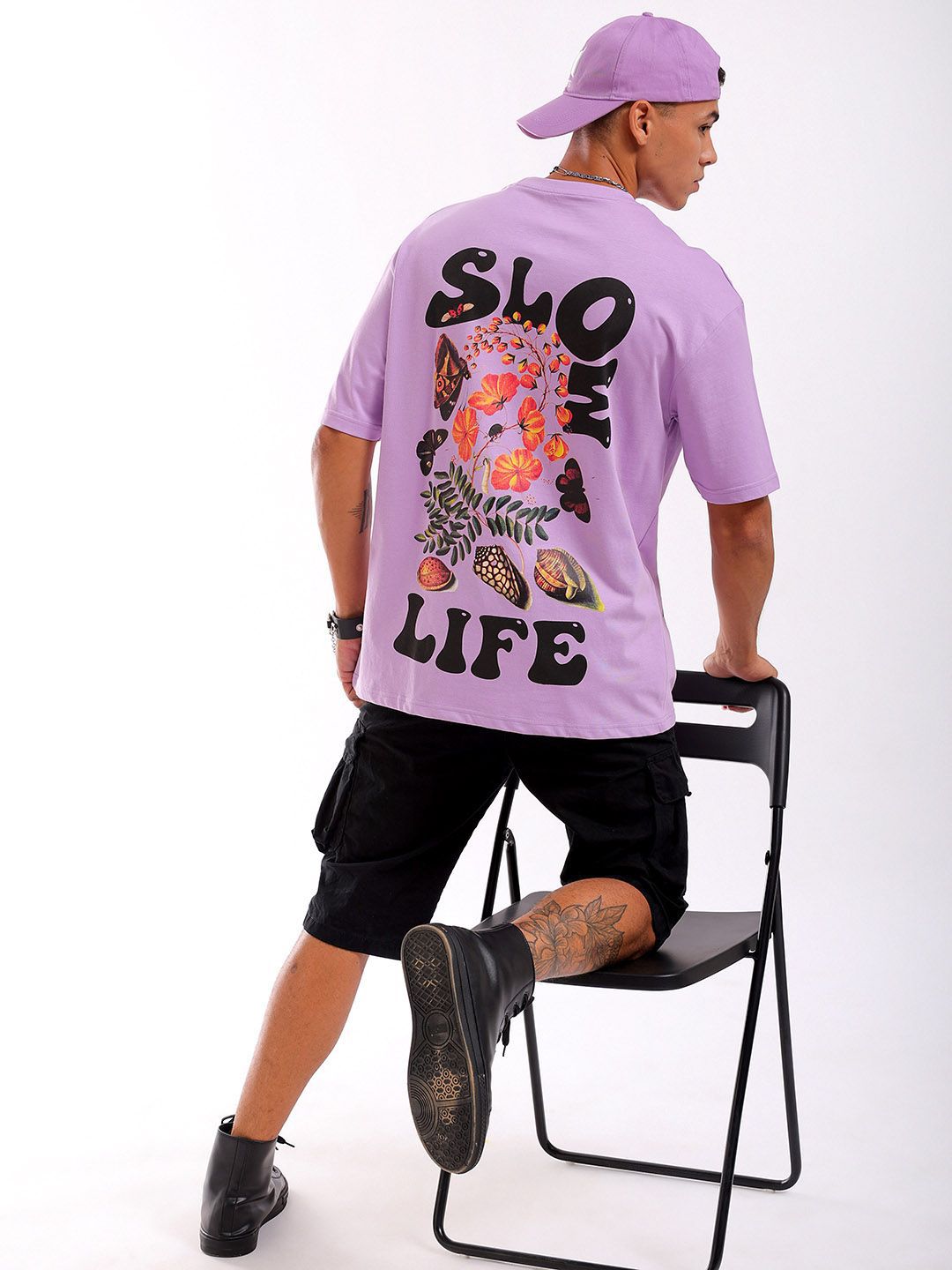 The Indian Garage Co Men Back Printed Round Neck Boxy Oversized T-shirt