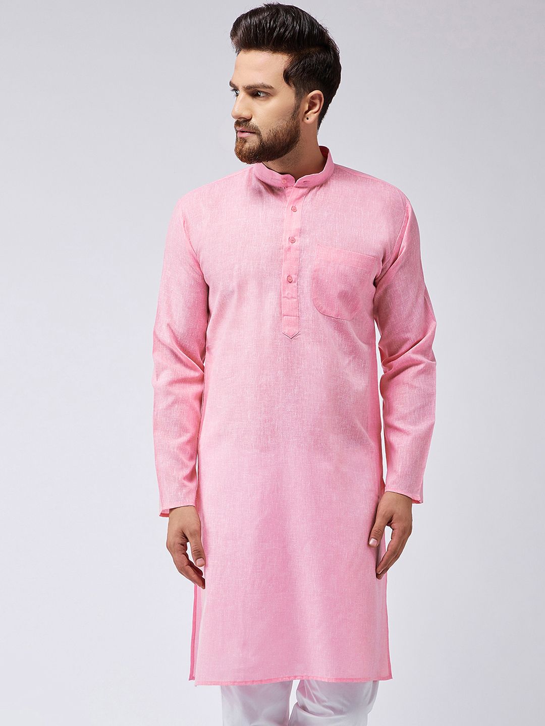 SOJANYA Men Pink Solid Straight Kurta