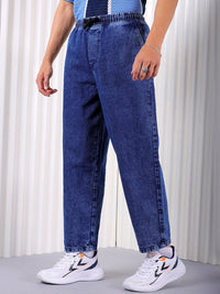 The Indian Garage Co Men Baggy Fit Cotton Elasticated Waist Jeans