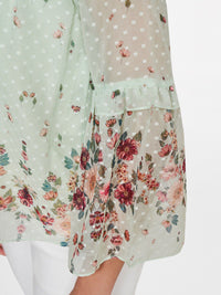 AND Women Sea Green & Maroon Floral Printed V-Neck Top