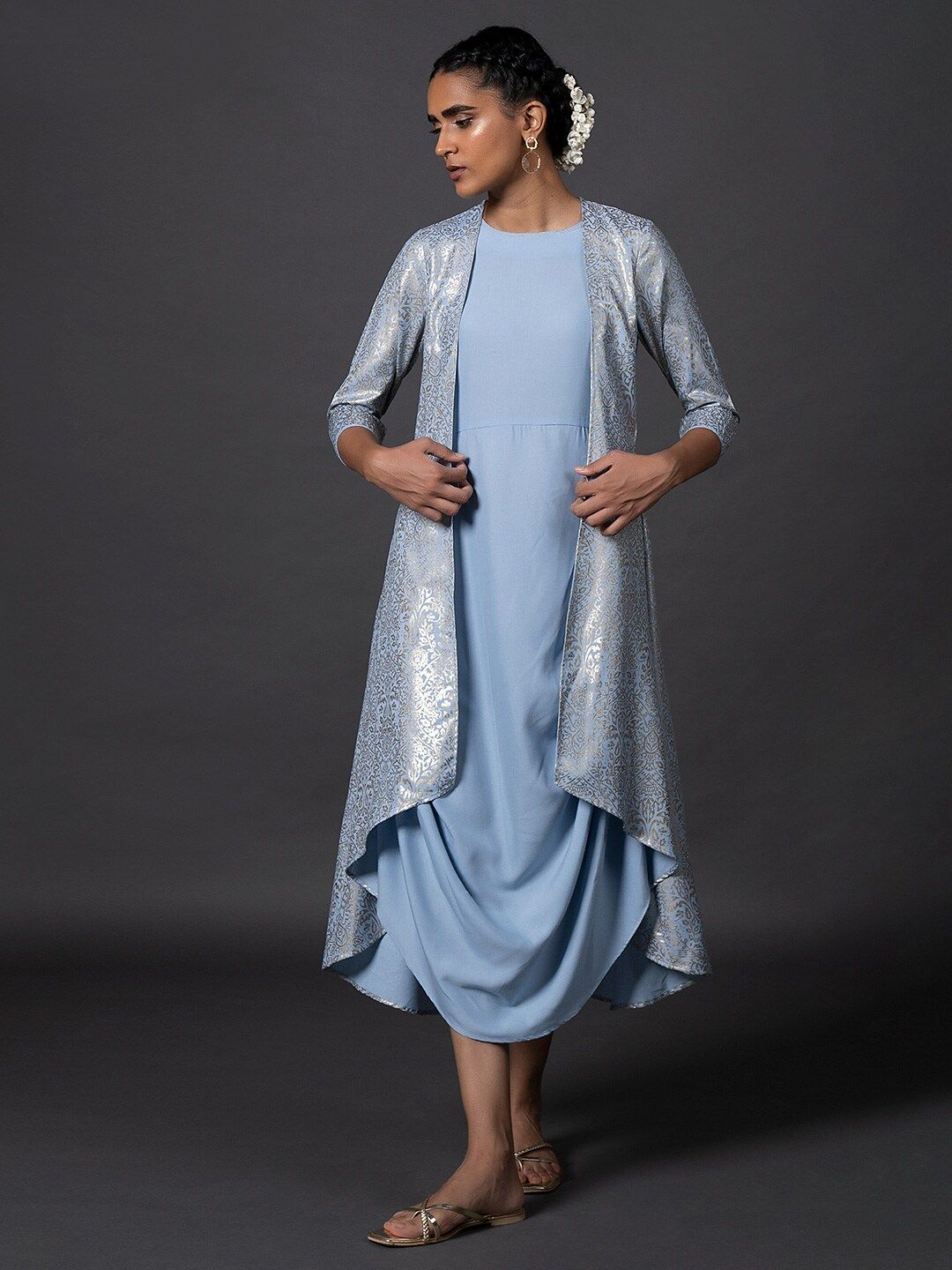 W Blue Ethnic A-Line Dress