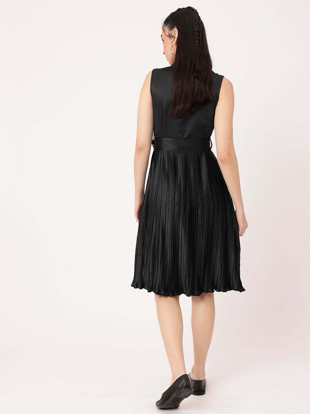 DressBerry Satin Sophistication Accordion Pleated Bow Detailed A-line Dress