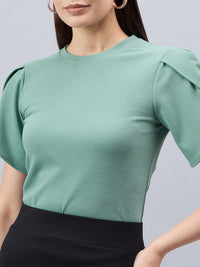 Style Quotient Green Round Neck Regular Top