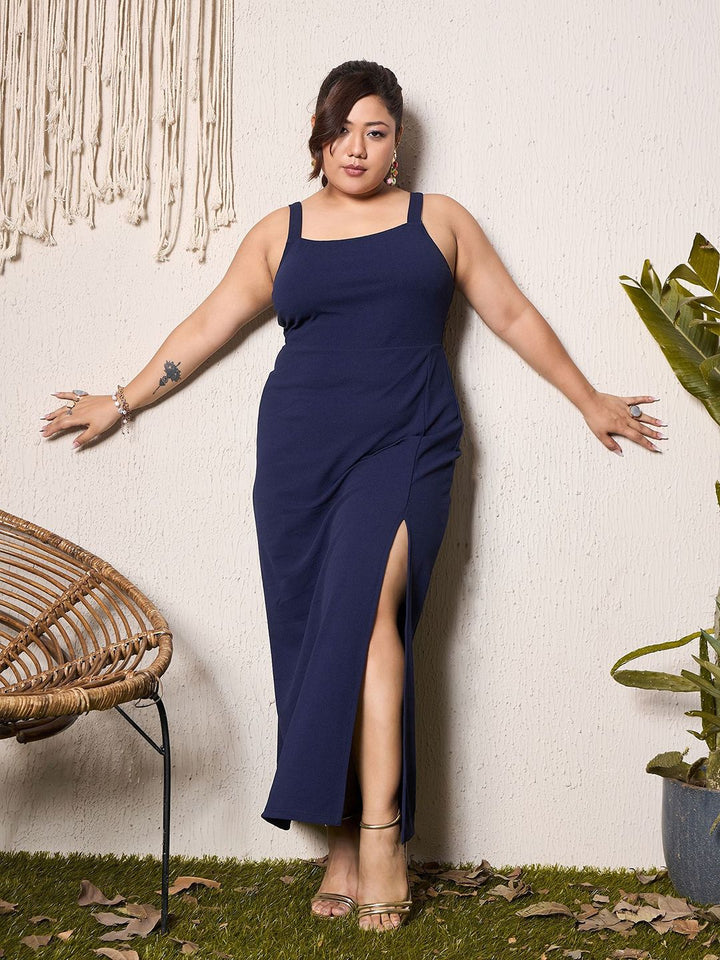 Berrylush Curve Women Shoulder Straps Split Thigh Maxi Dress