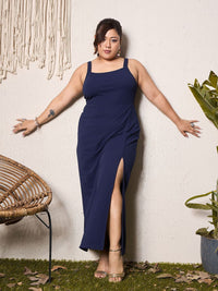 Berrylush Curve Women Shoulder Straps Split Thigh Maxi Dress