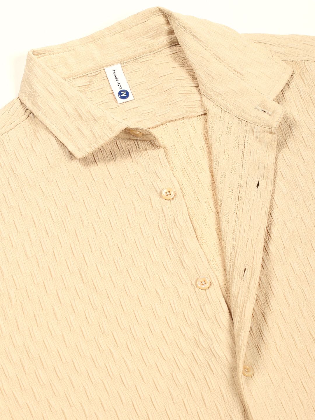 Thomas Scott Men Premium Spread Collar Popcorn Texture Casual Shirt