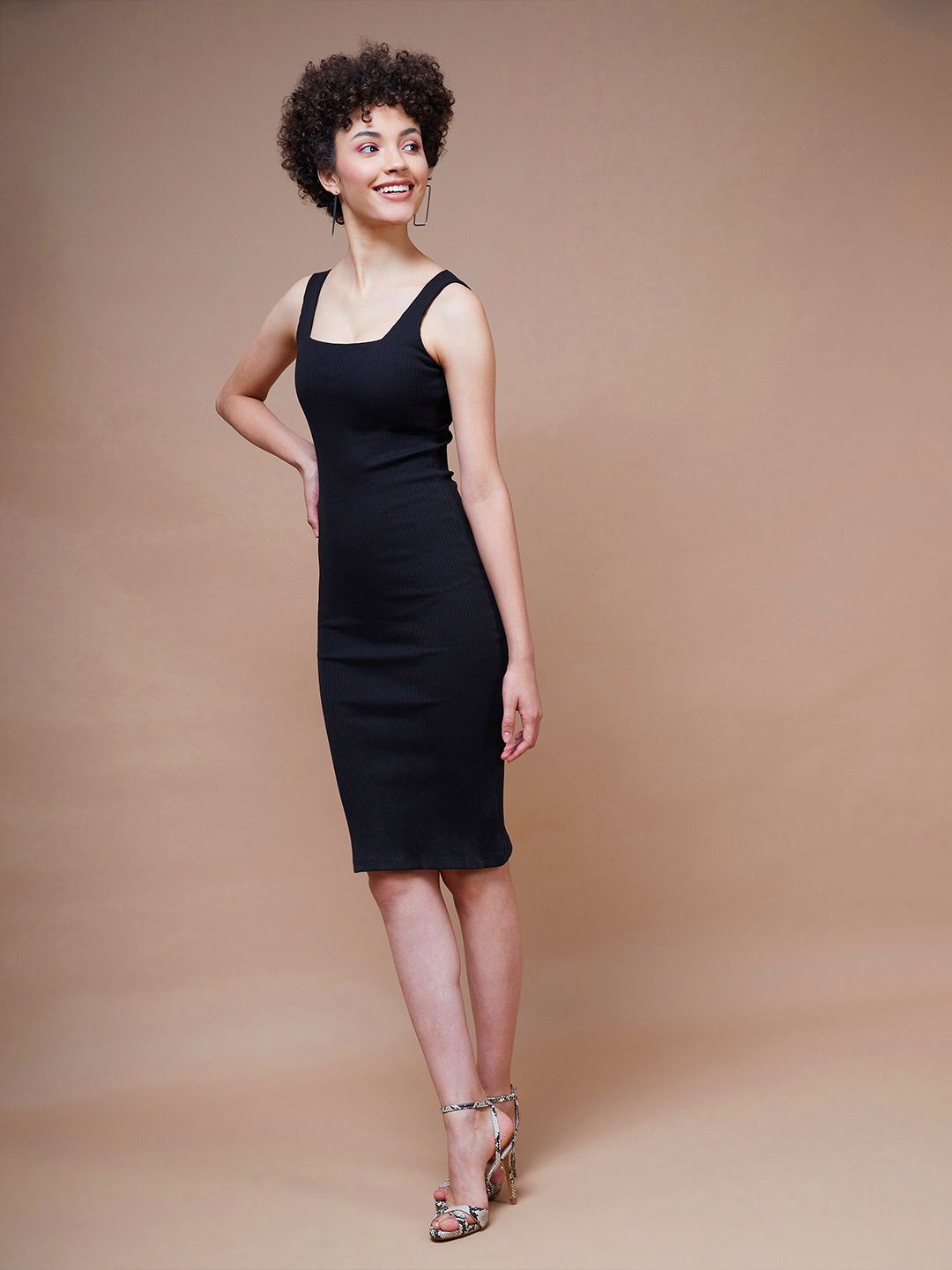 SASSAFRAS BASICS Rib Square Neck Bodycon Dress