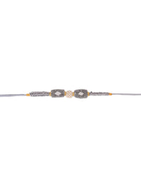 Voylla Unisex Silver Beaded and Pearls Rakhi with Roli Chaawal Pack