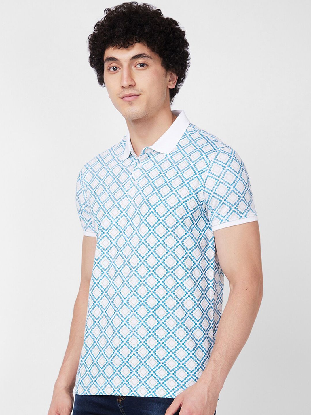 SPYKAR Geometric Printed Polo Collar Slim Fit T-shirt