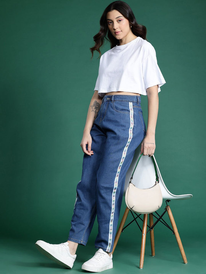 DressBerry Women High-Rise Slouchy Fit Stretchable Jeans with Side Stripes