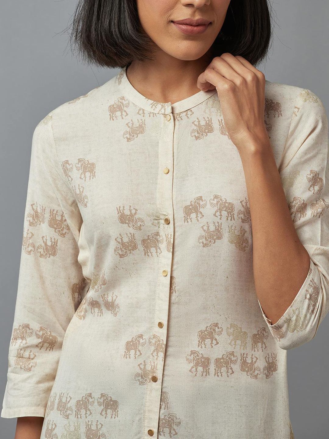 W Women Beige Ethnic Motifs Printed Kurta
