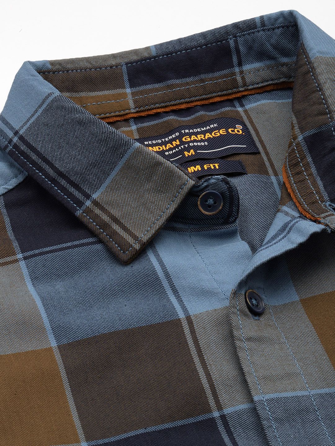 The Indian Garage Co Men Navy Blue Slim Fit Checked Casual Shirt
