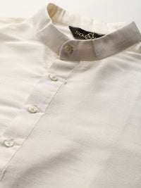 SOJANYA Men Off-White & Blue Solid Kurta with Pyjamas & Nehru Jacket