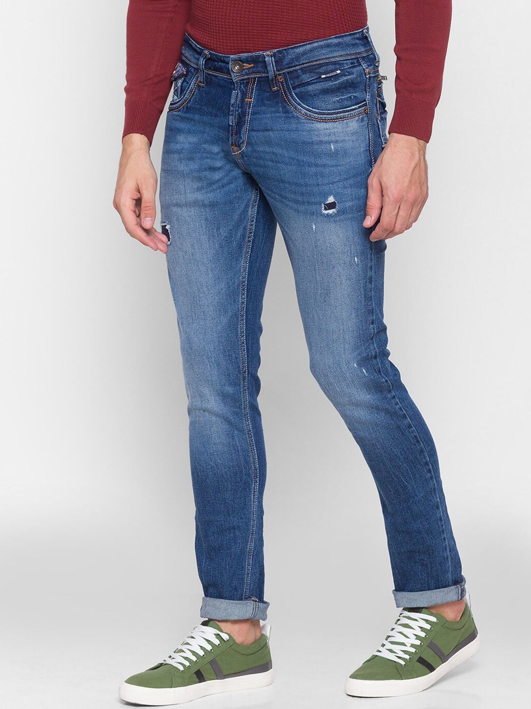 SPYKAR Men Blue Skinny Fit Low-Rise Mildly Distressed Light Fade Jeans