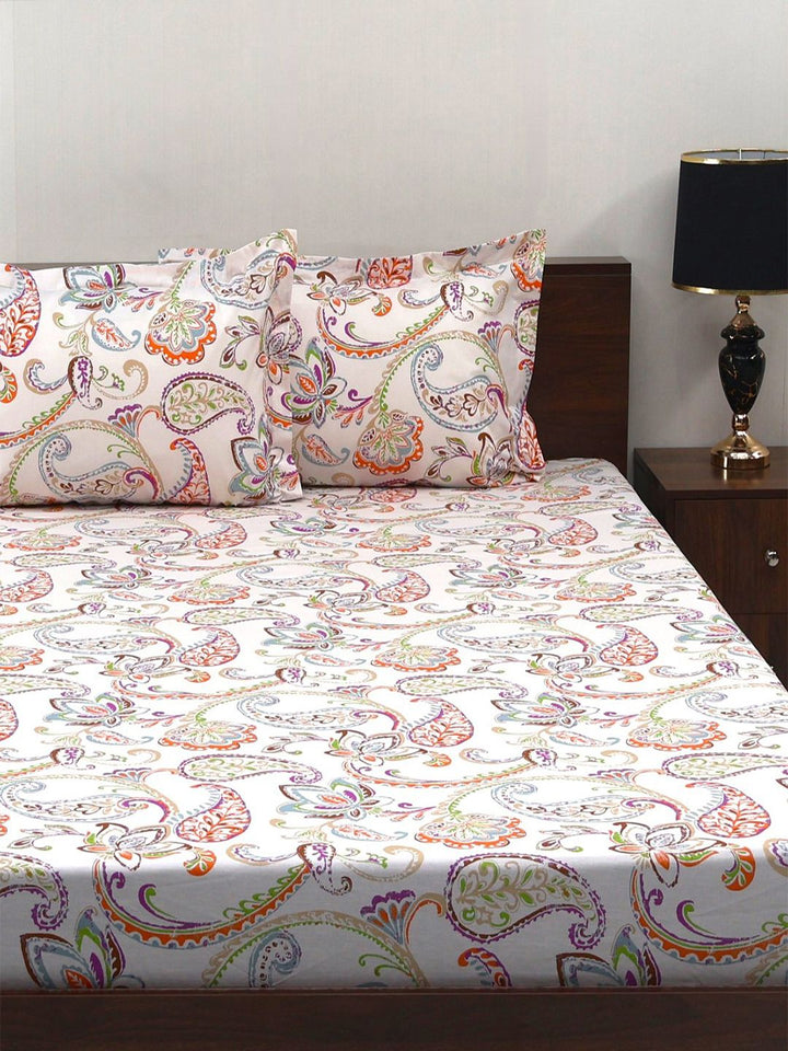 BOMBAY DYEING Brown Floral Cotton 140 TC Double Queen Bedsheet Set-2.28 m X 2.54 m