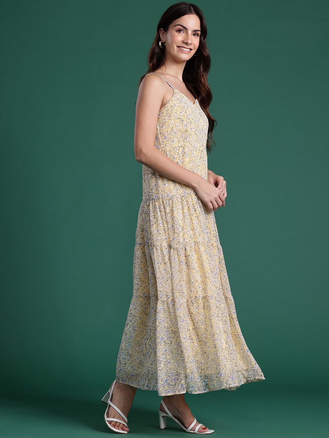 DressBerry Floral Print Tiered A-Line Maxi Dress