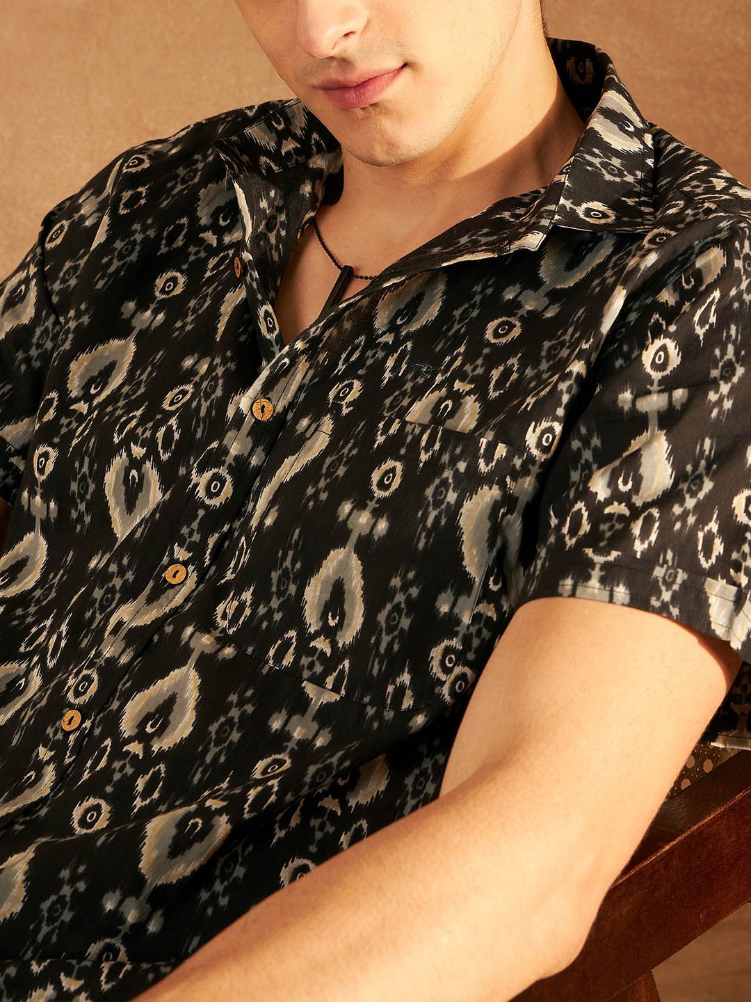 DENNISON Smart Ethnic Motifs Printed Spread Collar Cotton Oversized Lightweight Shirt