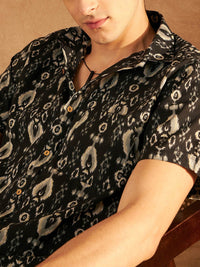 DENNISON Smart Ethnic Motifs Printed Spread Collar Cotton Oversized Lightweight Shirt