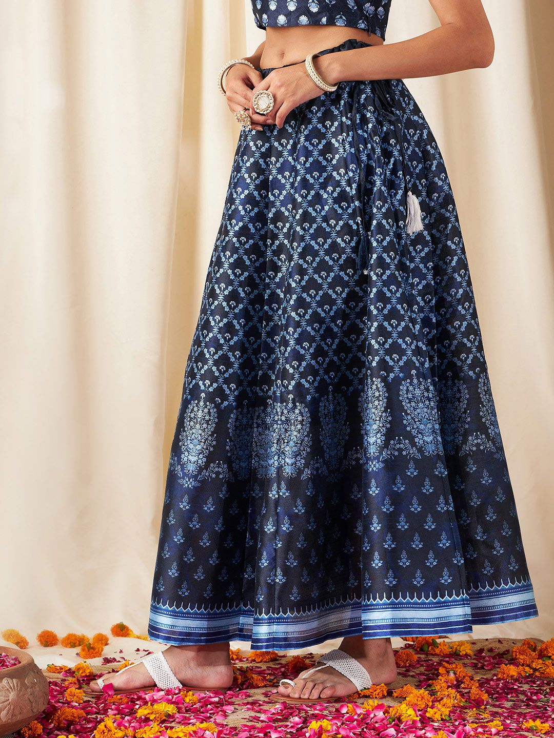 Shae by SASSAFRAS Women Deep Navy Blue Floral Skirt