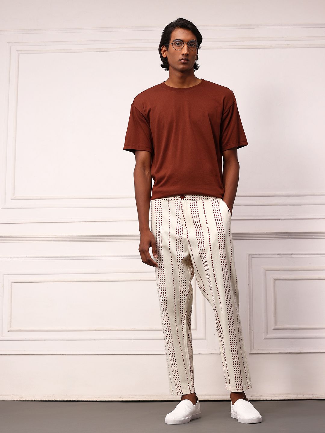 Mr Bowerbird Men Striped Pure Cotton Regular Trousers
