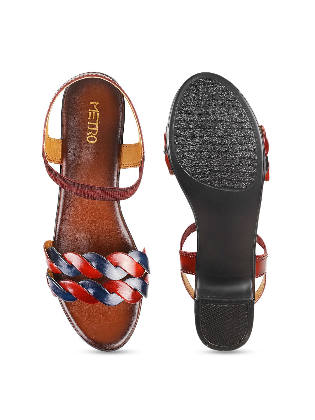 Metro Maroon & Blue Leather Block Sandals