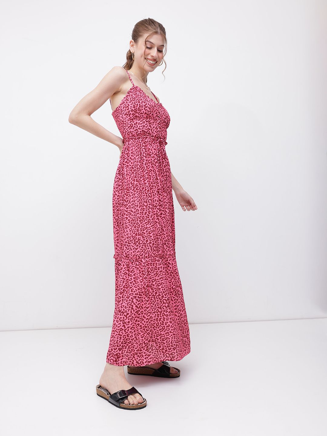 DressBerry Old World Glamour Animal Print Smocked Maxi Dress