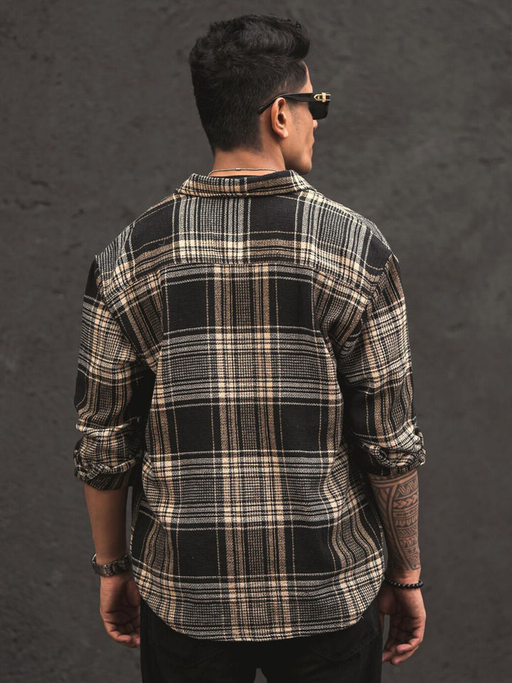 Powerlook Black India Slim Tartan Checked Oversized Casual Shirt