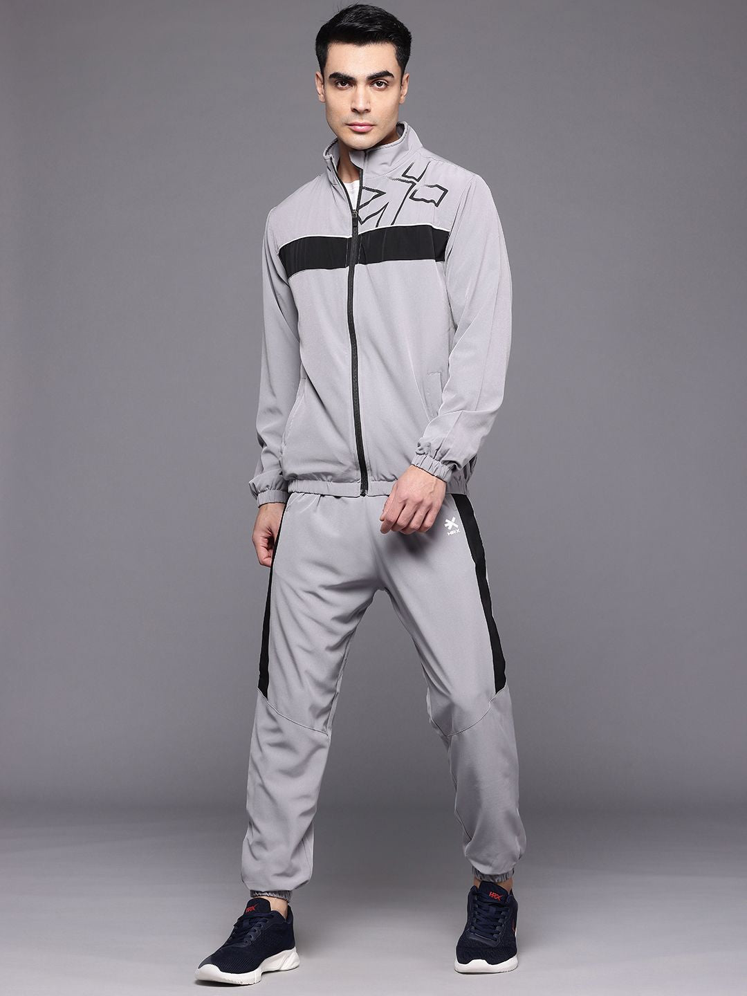 HRX by Hrithik Roshan Brand Logo Printed Rapid-Dry Running Zip-Up Tracksuit