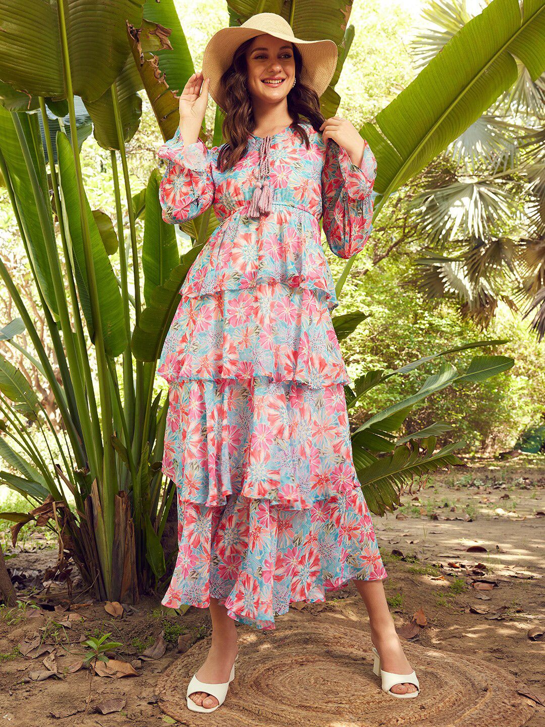 STREET 9 Floral Printed Georgette Fit & Flare Maxi Dress