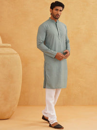 SOJANYA Geometric Embroidered Mandarin Collar Thread Work Pure Cotton Kurta With Churidar