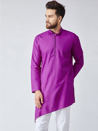 SOJANYA Lelaki Ungu Pepejal Kurta Lurus Asimetri