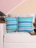 STITCHNEST Blue & White 2-Pieces Embroidered Woollen Square Cushion Covers